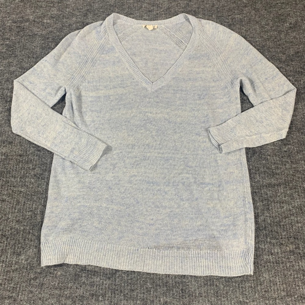 Eileen Fisher Sweater Womens Small Blue Italian Yarn Open‎ Knit Luxury V Neck